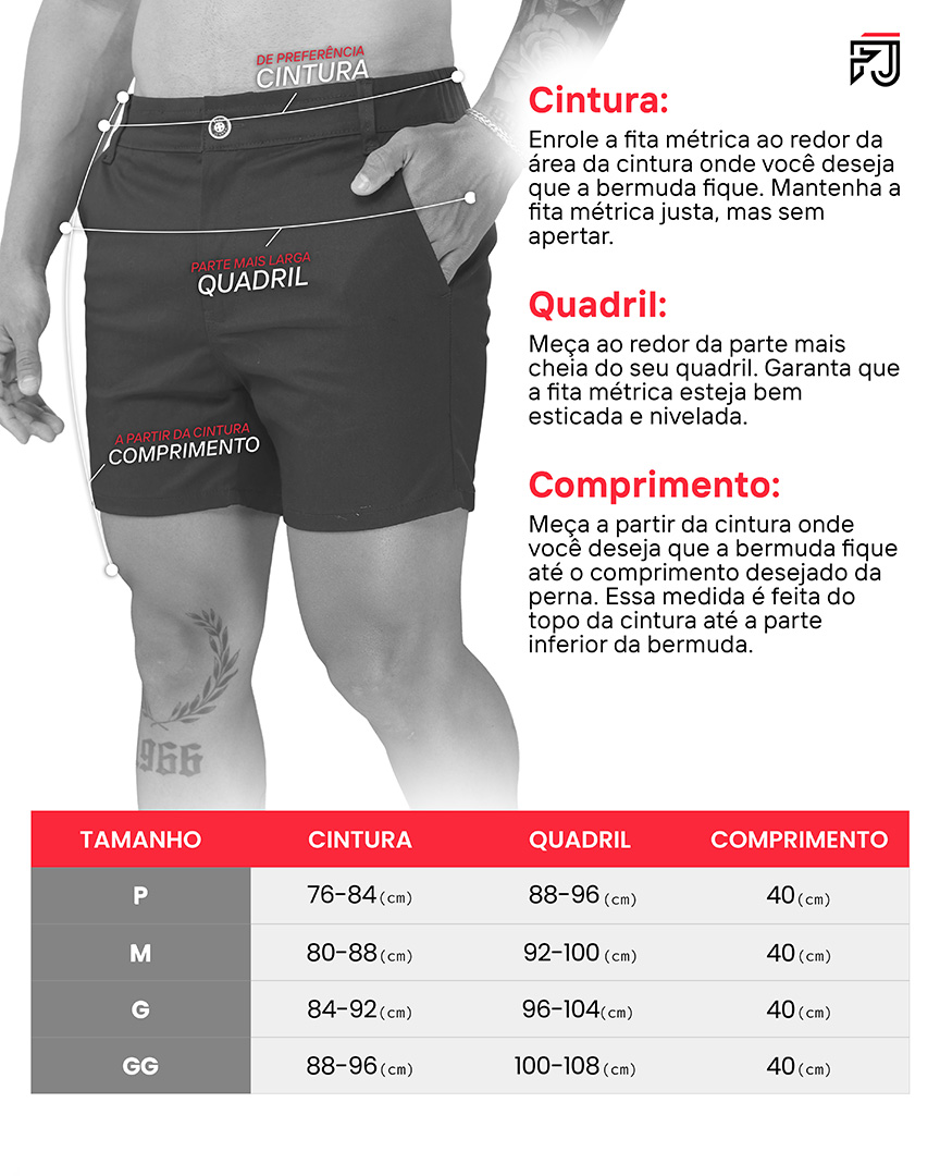 Tabela de medidas shorts sarja